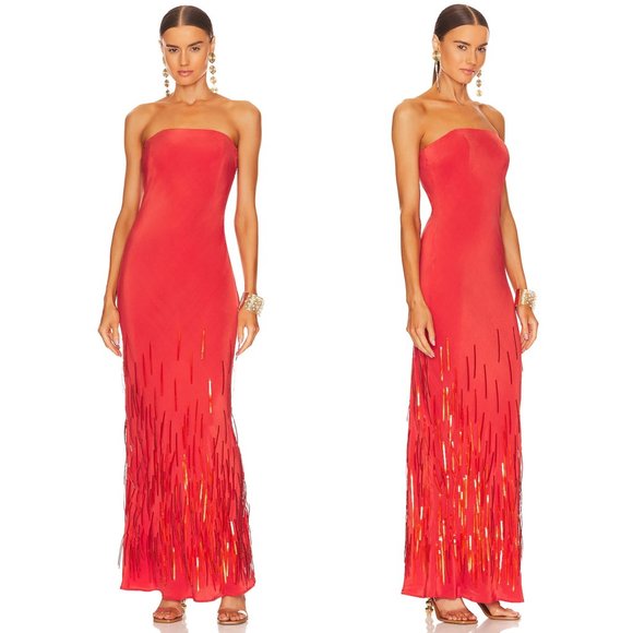 NEW Cult Gaia Anisa Gown in Rouge Red Strapless Embellished Maxi Dress 2 / XS - Picture 2 of 5